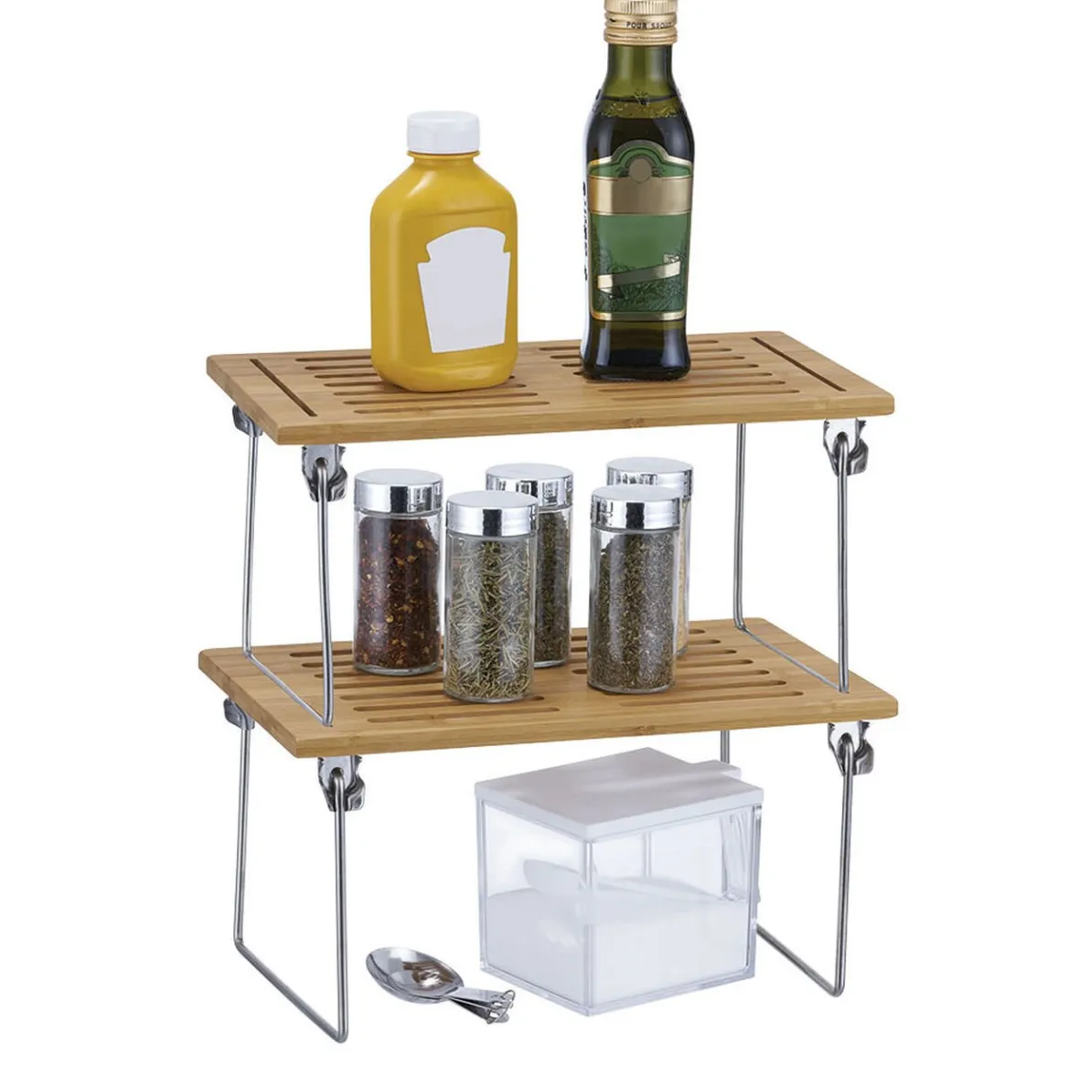 Gifi Rangement De Cuisine^Étagère superposable bambou et métal