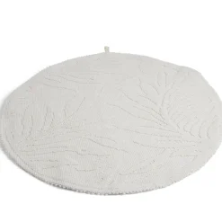 Tapis de bain motif feuilles rond Ø70cm coton beige^Gifi Discount
