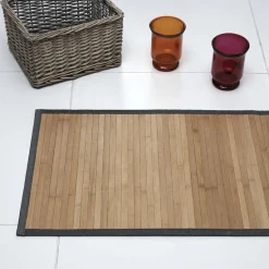 Tapis de salle de bain bambou marron à bordure grise^Gifi Outlet