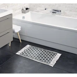 Tapis salle de bain à franges tissage motif zig zag beige et noir^Gifi Outlet