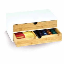 Gifi Rangement De Cuisine^Tiroir à dosettes et capsules 2 niveaux bambou blanc naturel