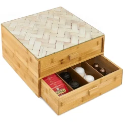 Gifi Conservation Alimentaire^Tiroir à dosettes et capsules 2 niveaux bambou