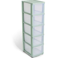 Tour de rangement à 5 tiroirs plastique transparent 27x37x103cm Rangement