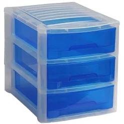 Tour de rangement 3 tiroirs blanc transparent et bleu Rangement