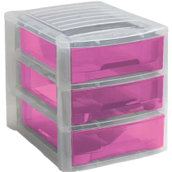 Best Tour de rangement 3 tiroirs blanc transparent et rose Rangement