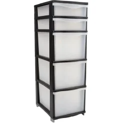 Best Tour de rangement 5 tiroirs blanc transparent et noir Rangement
