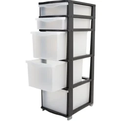 Best Tour de rangement 5 tiroirs blanc transparent et noir Rangement