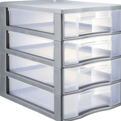 Sale Tour de rangement 4 tiroirs format A4 transparent et gris Rangement