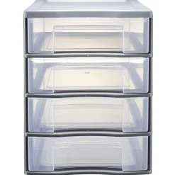 Sale Tour de rangement 4 tiroirs format A4 transparent et gris Rangement