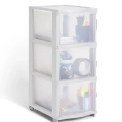 Tour de rangement 5 tiroirs plastique blanc 37x27xH103cm Rangement