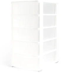 Tour de rangement 5 tiroirs plastique blanc 37x27xH103cm Rangement
