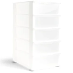Tour de rangement 5 tiroirs plastique blanc 37x27xH103cm Rangement