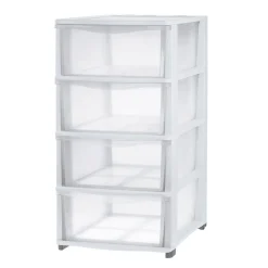 Sale Tour de rangement 4 tiroirs plastique blanc 37x27xH82,7cm Rangement