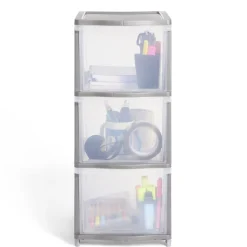 Best Tour de rangement 3 tiroirs plastique gris 37x27xH63cm Rangement