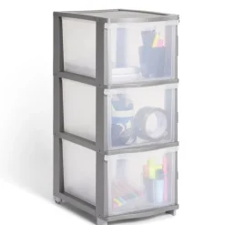 Best Tour de rangement 3 tiroirs plastique gris 37x27xH63cm Rangement