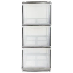 Best Tour de rangement 3 tiroirs plastique gris 37x27xH63cm Rangement