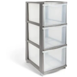 Best Tour de rangement 3 tiroirs plastique gris 37x27xH63cm Rangement