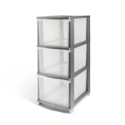 Best Tour de rangement 3 tiroirs plastique gris 37x27xH63cm Rangement