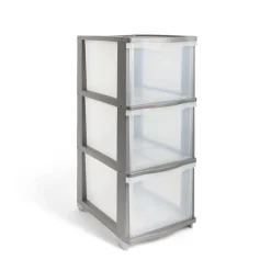 Best Tour de rangement 3 tiroirs plastique gris 37x27xH63cm Rangement
