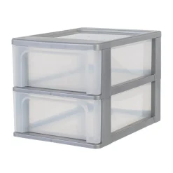 Tour de rangement A4 2 tiroirs grise et transparente 14 L Rangement