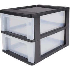 Best Tour de rangement A4 2 tiroirs noir et transparent 14 L Rangement