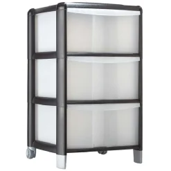 Tour de rangement transparente et noire 3 tiroirs 20L Rangement