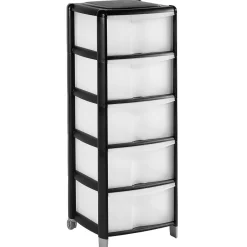 Sale Tour de rangement transparente et noire 5 tiroirs 20L Rangement