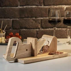 Gifi Préparation Culinaire^Trancheuse à charcuterie en bois naturel