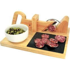 Gifi Préparation Culinaire^Trancheuse à saucisson manuelle bambou plateau ardoise