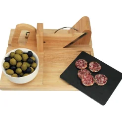 Gifi Préparation Culinaire^Trancheuse à saucisson manuelle bambou plateau ardoise