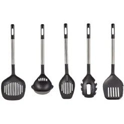 Gifi Préparation Culinaire^Ustensiles de cuisine x5 avec support noi et gris