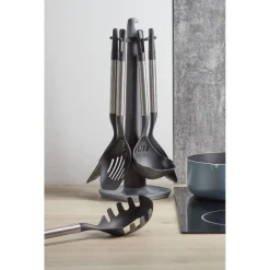 Gifi Préparation Culinaire^Ustensiles de cuisine x5 avec support noi et gris