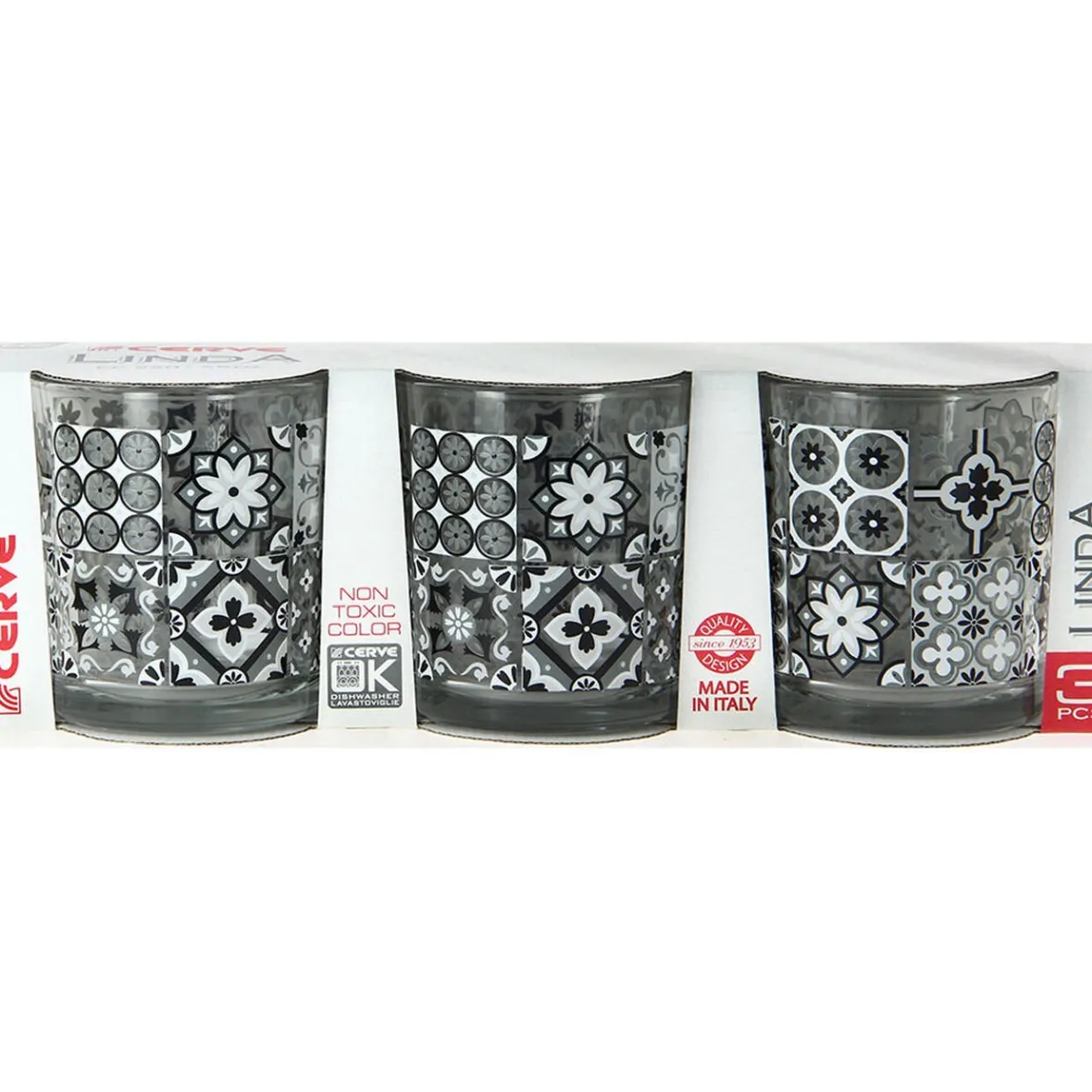 Gifi Vaisselle Et Accessoires De Table^Verre bas motif carreaux de ciment x 3