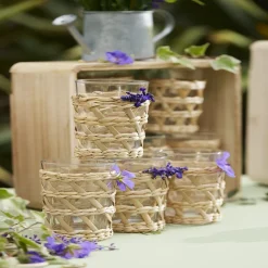 Gifi Vaisselle Et Accessoires De Table^Verre haut transparent avec raphia Ø8xH12,5cm