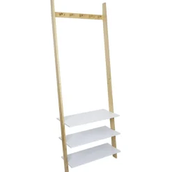 Vestiaire en bois à fixer au mur 3 étagères naturel et blanc Rangement