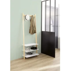 Vestiaire en bois à fixer au mur 3 étagères naturel et blanc Rangement